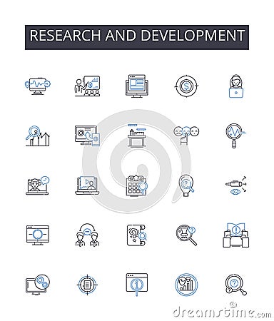 Research and development line icons collection. Give-and-take, Buy-and-sell, Hit-and-run, High-and-low, Bold-and Vector Illustration