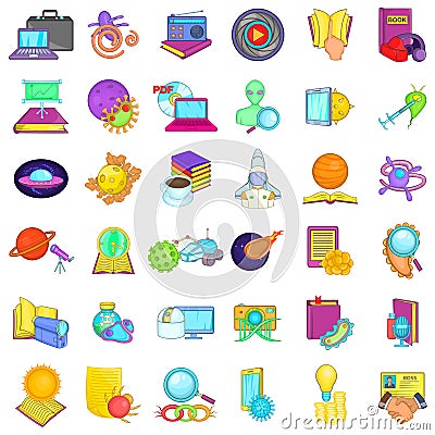 Research icons set, cartoon style Vector Illustration