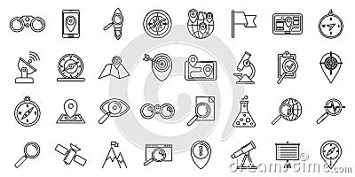 Research icons set, outline style Vector Illustration