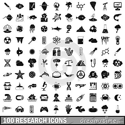 100 research icons set, simple style Vector Illustration