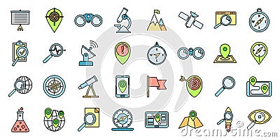 Research icons set vector color Stock Photo