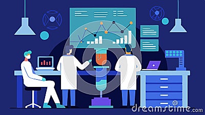 Research Laboratory A hightech lab with scientists examining DNA samples under bright lights and using advanced Vector Illustration