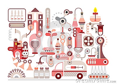 Research laboratory and pharmaceutical manufacture Vector Illustration