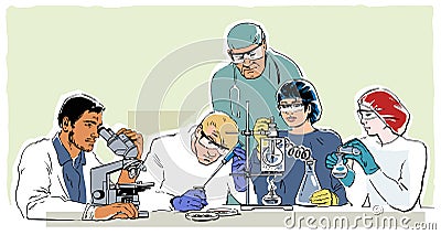 Research laboratory in retro style Vector Illustration