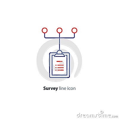 Research network concept icon, to do list holder, write summary, quiz Vector Illustration