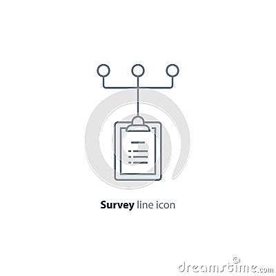 Research network concept icon, to do list holder, write summary, quiz Vector Illustration