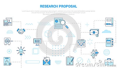 Research proposal concept with icon set template banner with modern blue color style Cartoon Illustration