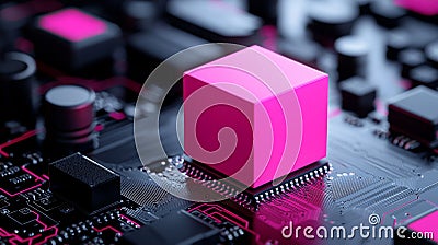 Research in quantum computing using blockchain nodes, geometric, industrial, macro lens, realistic 16:9 photo Stock Photo