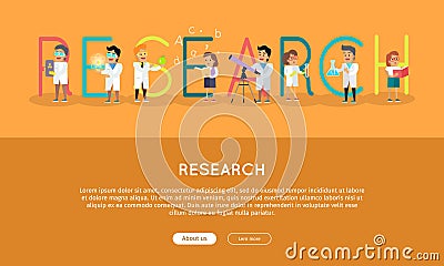 Research Science Banner. Human Characters in Gowns Vector Illustration
