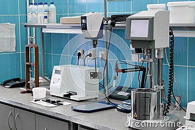 Research scientific laboratory. Chemical and biological production Stock Photo