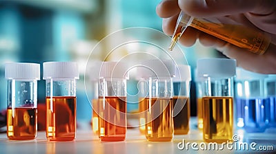Research scientist depositing biological samples in vials with caps in the research laboratory. Generative Ai Stock Photo