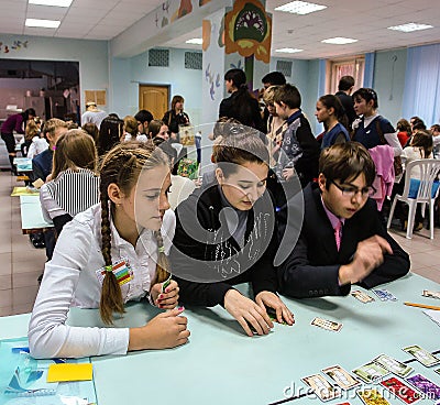 Research seminar students in the city of Obninsk, Kaluga region, Russia. Editorial Stock Photo