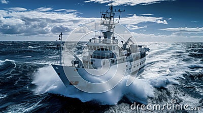 A research vessel equipped with stateoftheart stabilizing technology takes on treacherous waters allowing scientists to Stock Photo