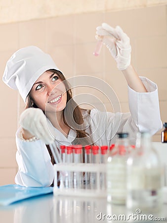 Research worker with test tubes Stock Photo