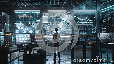 Researcher and AI Visualizing Complex Data in High-Tech Workspace AIG60 Stock Photo