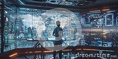 Researcher and AI Visualizing Complex Data in High-Tech Workspace AIG60 Stock Photo