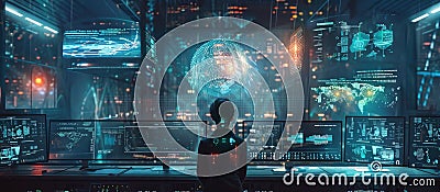 Researcher and AI Visualizing Complex Data in High-Tech Workspace AIG60 Stock Photo