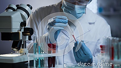 Researcher conducting blood test at modern medical laboratory, health care Stock Photo