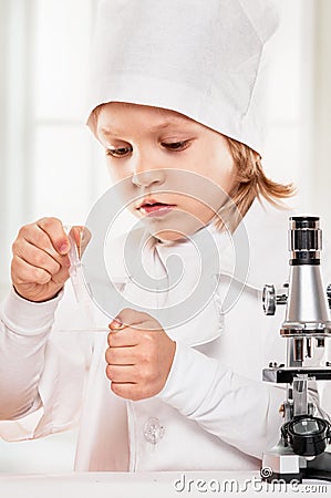 Researcher Microscope Boy Stock Photo