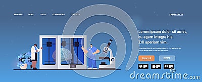researchers prints brain model on 3d bio printer medical printing of human transplantation organ biological engineering Vector Illustration
