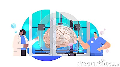 researchers prints brain model on 3d bio printer medical printing of human transplantation organ biological engineering Vector Illustration