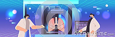 researchers prints lungs model on 3d bio printer medical printing of human transplantation organ biological engineering Vector Illustration