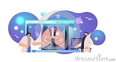 researchers prints lungs model on 3d bio printer medical printing of human transplantation organ biological engineering Vector Illustration