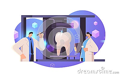 researchers prints tooth model on 3d bio printer medical printing of human transplantation organ biological engineering Vector Illustration