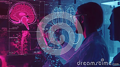 Researchers visualize health screening data using advanced technology and abstract styles for enhanced diagnostics Cartoon Illustration
