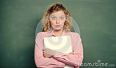 Researching Project via Internet. Education via Internet. modern technology. girl in modern school. student in glasses Stock Photo