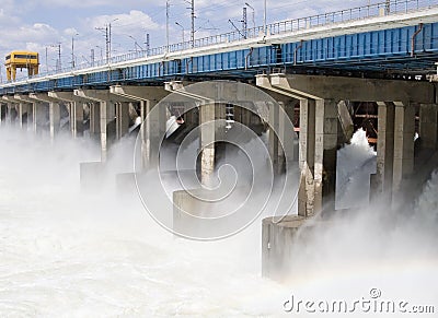 Reset of water at hydroelectric power station Stock Photo