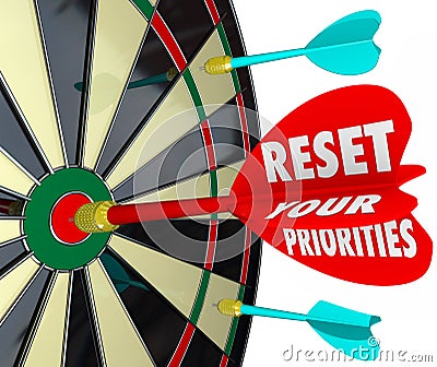 Reset Your Priorities Dart Board Changing Order Most Important J Stock Photo