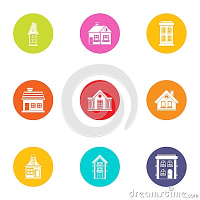 Residence icons set, flat style Vector Illustration