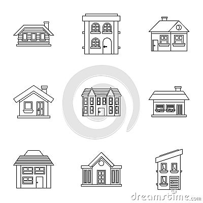 Residence icons set, outline style Vector Illustration