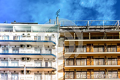 Residential apartments buildings with balconies and blue sky Editorial Stock Photo
