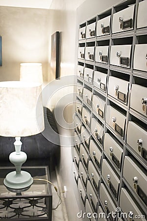 Residential building letter boxes Stock Photo