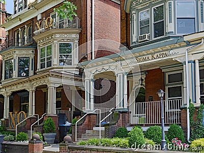 University of Pennsylvania, has many large old houses with large porches used as fraternity and sorority houses Editorial Stock Photo
