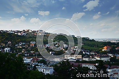 The residential area in Bratislava panorama view on a sunny day, Slovakia top view, aerial view,Bratislava skyline Stock Photo