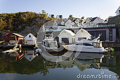 Residential area in Norway with houses facing the sea Stock Photo