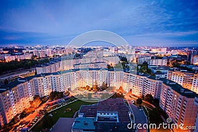 Residential area view at night. Blocks of flats and city lights Stock Photo