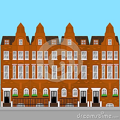 Residential aria of Kensington and Chelsea. Flat Luxury real estate in London. Landmark sightseeing britain buildings Vector Illustration