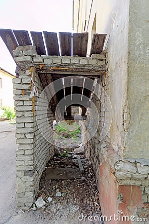 Residential brick three-storey house on Kerch Street 5. Editorial Stock Photo