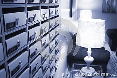 Residential building letter boxes Stock Photo