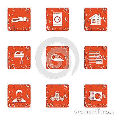 Residential building maintenance icons set, grunge style Vector Illustration