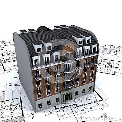 Residential Building on plans Stock Photo