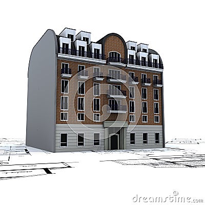 Residential Building on plans Stock Photo