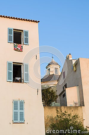 Residential buildings in the citadel of Calvi Stock Photo