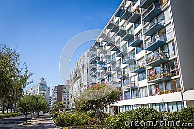 Residential Buildings at Nueva Marina Street - Vina del Mar, Chile Editorial Stock Photo