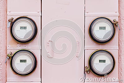 Residential digital power supply watthour meter array Stock Photo