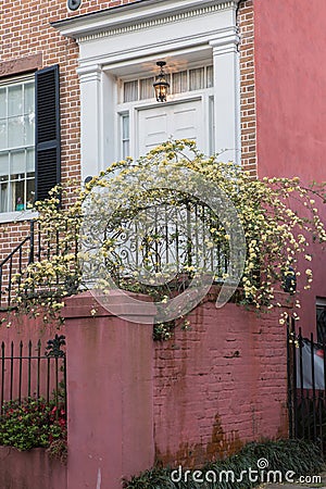 Residential Entry Home Spring Rainbow Row Charleston SC Stock Photo